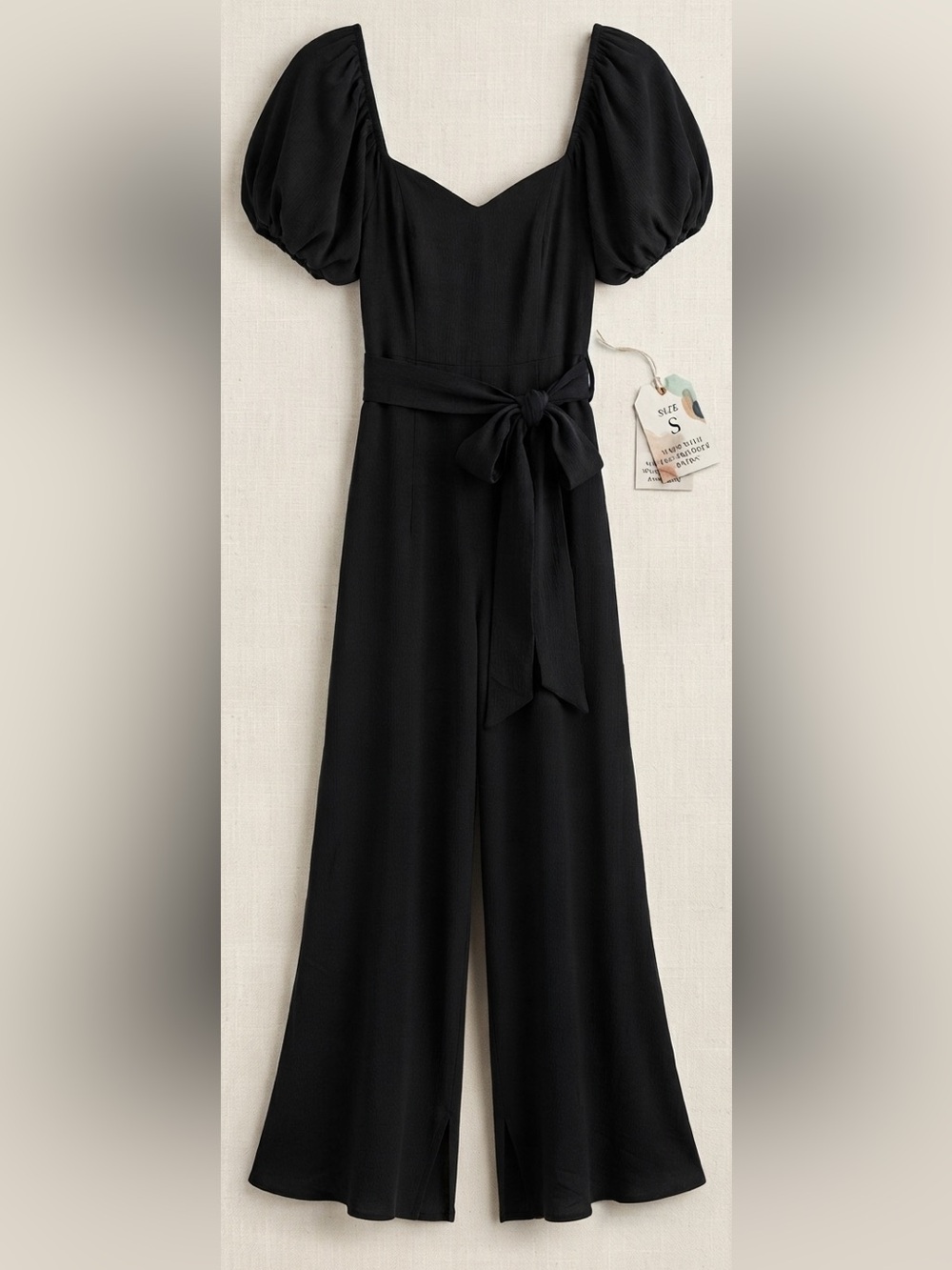 Altar'd State Black Wide-Leg Jumpsuit with Puff Sleeves